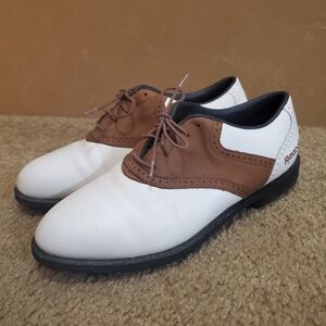 Reebok Classic Leather Golf Shoes Spikes Women's Size 7 Oxfords Brown White